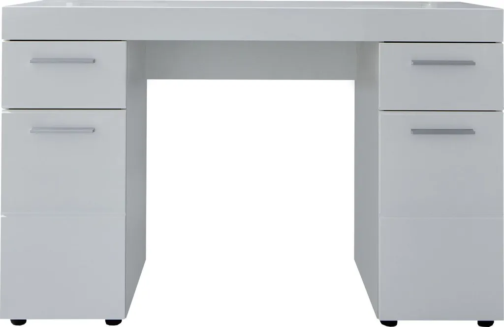 Table de Maquillage Blanche Brillante Amanda 120 cm avec Rangement