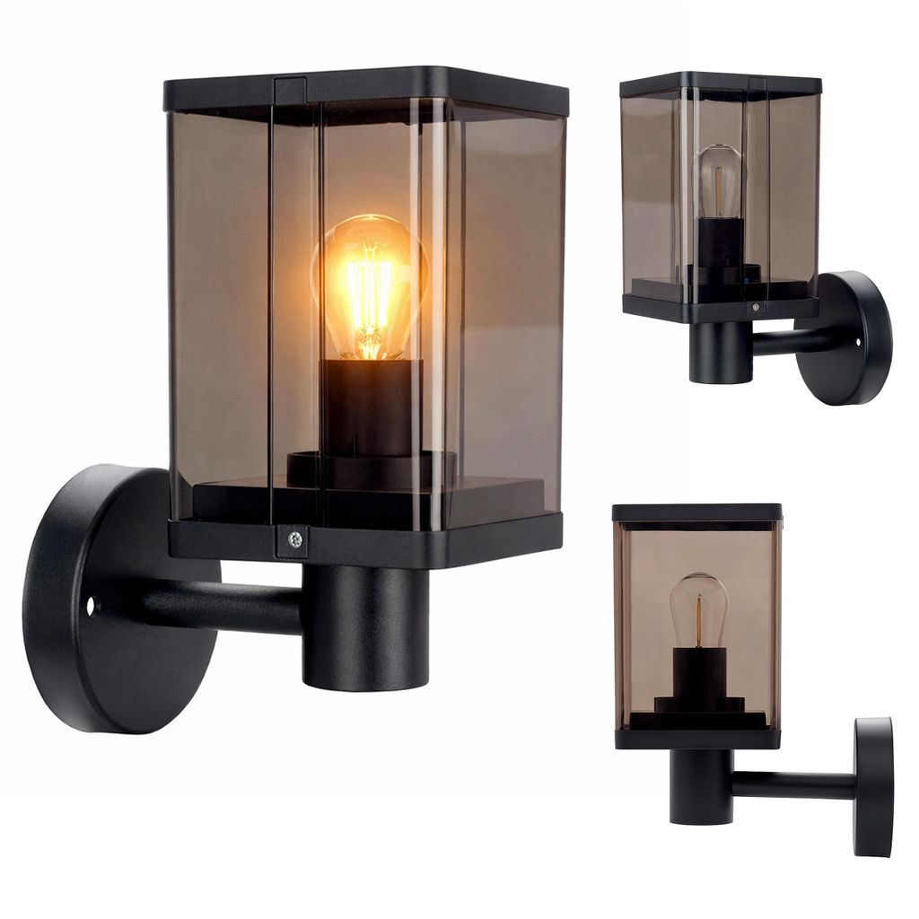 XUDO Außenwandleuchte E27 IP44 Schwarz Rauchglas, Produktbild 