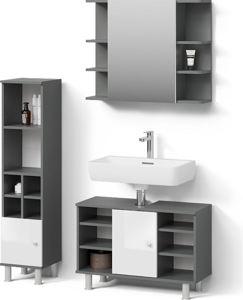 Badmöbel-Set Livinity Fucino Anthrazit 3 Teile, mit Midischrank Tür klein, Model 52605