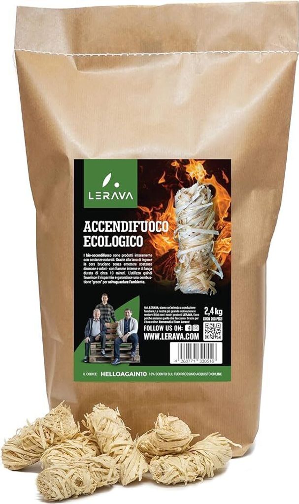 LERAVA Ökologischer Feueranzünder - ≈400Stück - Zündet sofort und brennt 10 Minuten lang - Kamin, Ofen, Holz, Grill - Ökologischer Feueran...