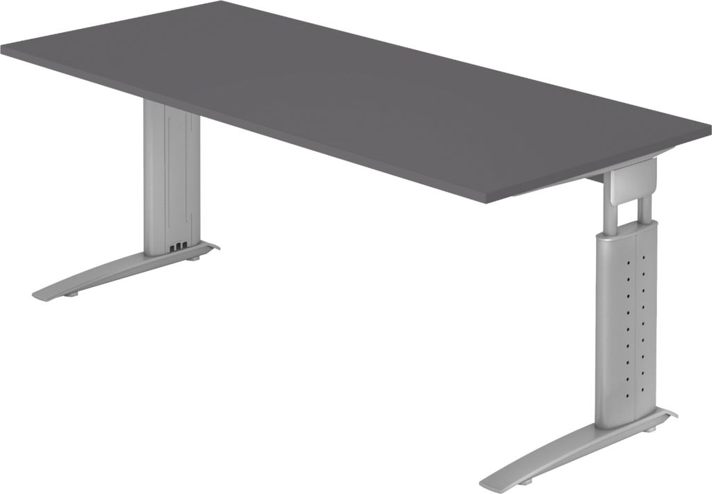 bümö Schreibtisch Serie-U - Gestell: Silbergrau, Nachbildung: Graphit, Größe: 180 x 80 cm