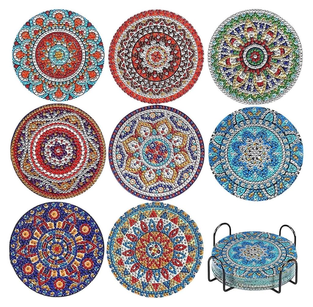 8 Stück Diamond Painting Untersetzer Mit Halter, Mandala Produktbild 