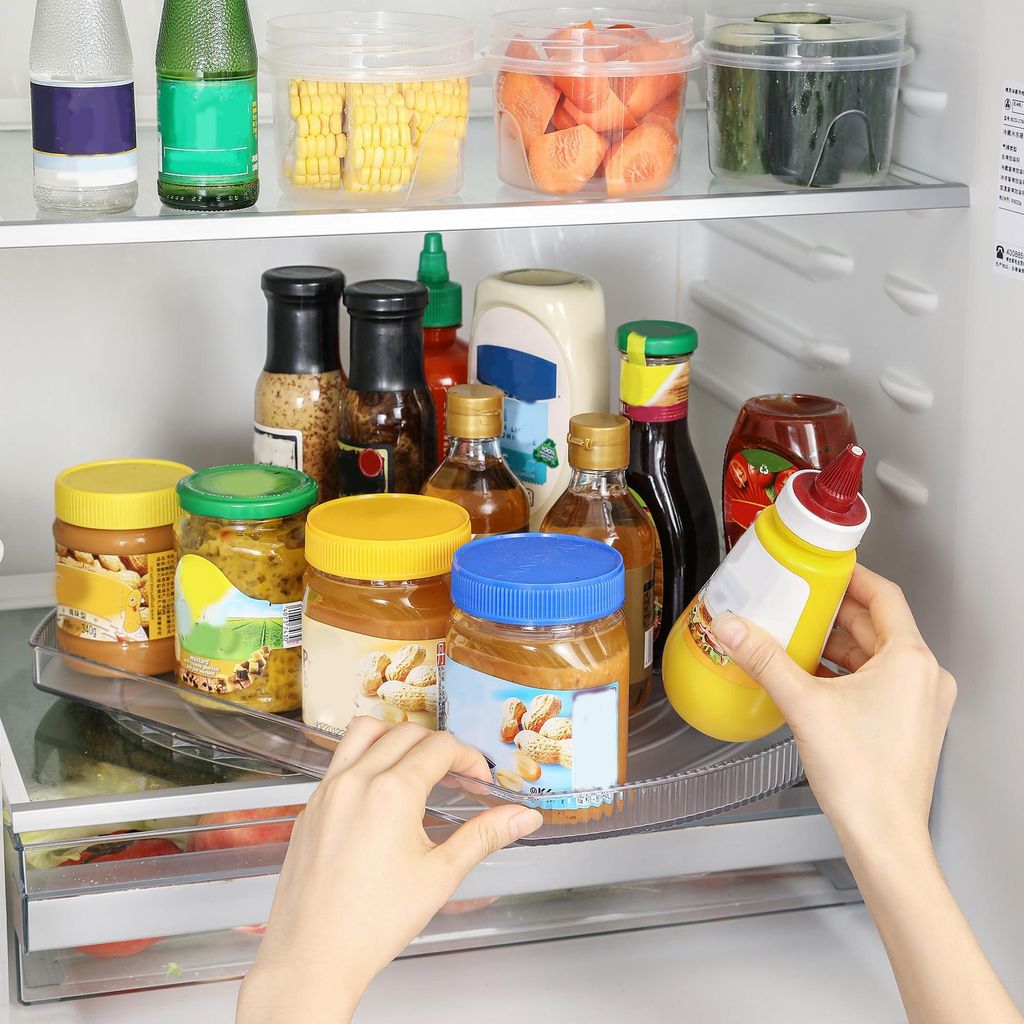 Rechteckiger, drehbarer Kühlschrankorganizer, 360°-Drehtablett, drehbarer Kühlschrankorganizer (Lazy Susan), drehbares Gewürzregal für die Kü...
