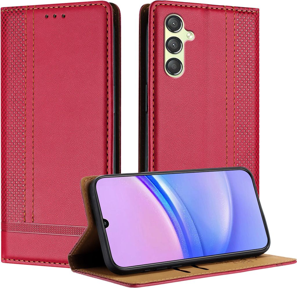Handyhülle für Samsung Galaxy A24 4G Leder Flip Klappbare Schutzhülle mit Standfunktion Rot