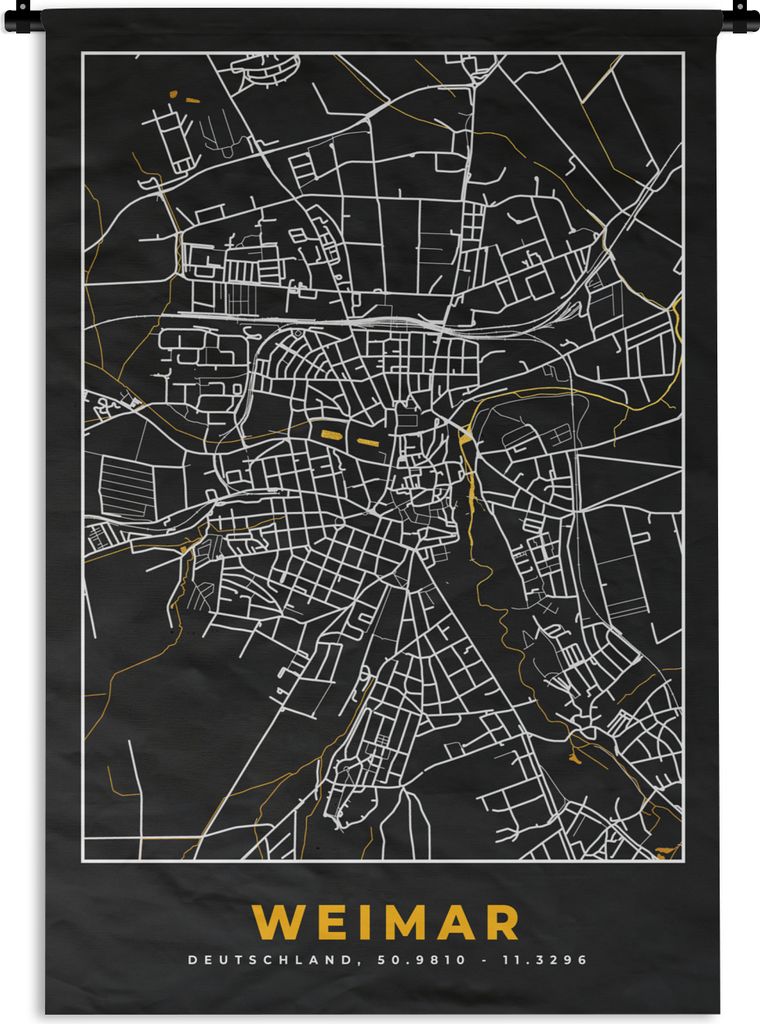 MuchoWow Wandteppich Wandbehang Weimar - Stadtplan - Gold - Karte - Deutschland 120x180 cm Tapisserie Dekoration Wandtuch - Schlafzimmer - Dekora...