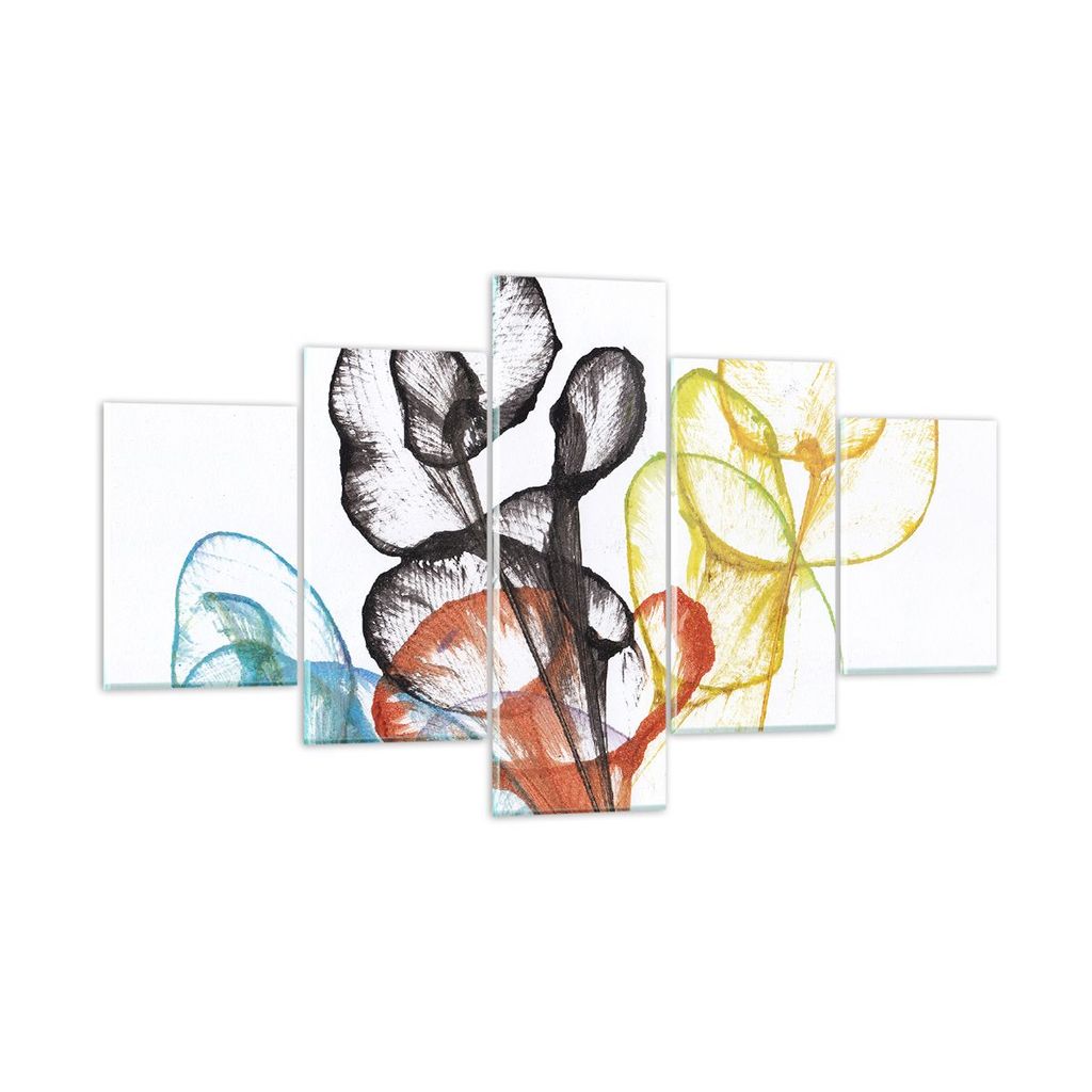 Bilder auf glas - 5 Teile - Blumen Abstraktion Surrealismus - 125x70cm - Glasbilder - Wandbilder - Bilder - Wanddekoration aus Glas - Glas Bilder -...