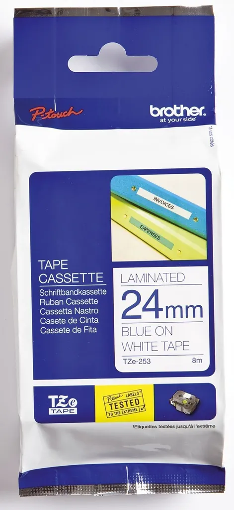 Brother TZE253 Nastro 24mm Bianco/Blu Originale | Offerta P-Touch