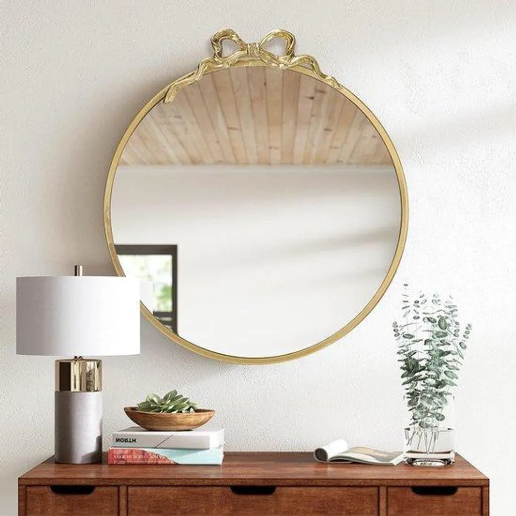 Miroir rond en métal doré 62 cm de diamètre pour salle de bain chic