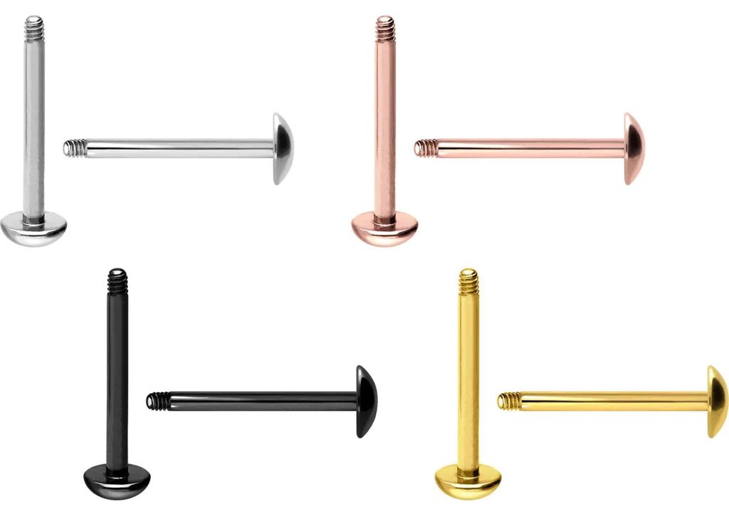Ohrpiercing, Nasenpiercing Titan Labret ohne Kugel ABGERUNDETE PLATTE Silber Stablänge: 6mm