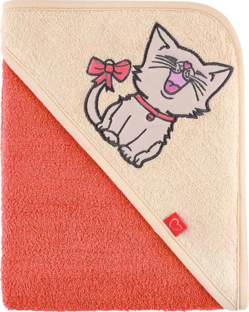 Be Mammy Kapuzenhandtuch Babyhandtuch aus Baumwolle 100cm x 100cm BE20-240-BBL (Orange - Katze, 100 cm x 100 cm)