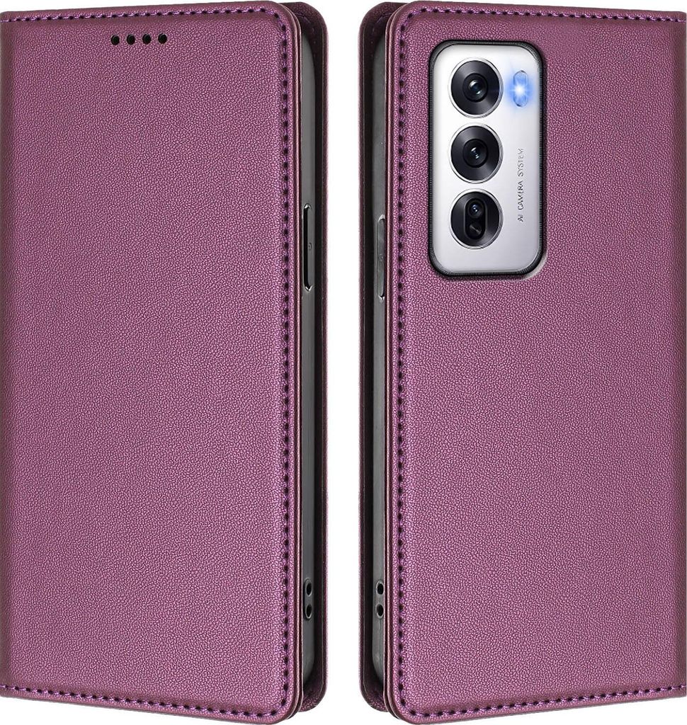 Handyhülle für Oppo Reno12 5G, Kunstleder Klapphülle Stoßfeste Magnetische Hülle mit Ständer Lila