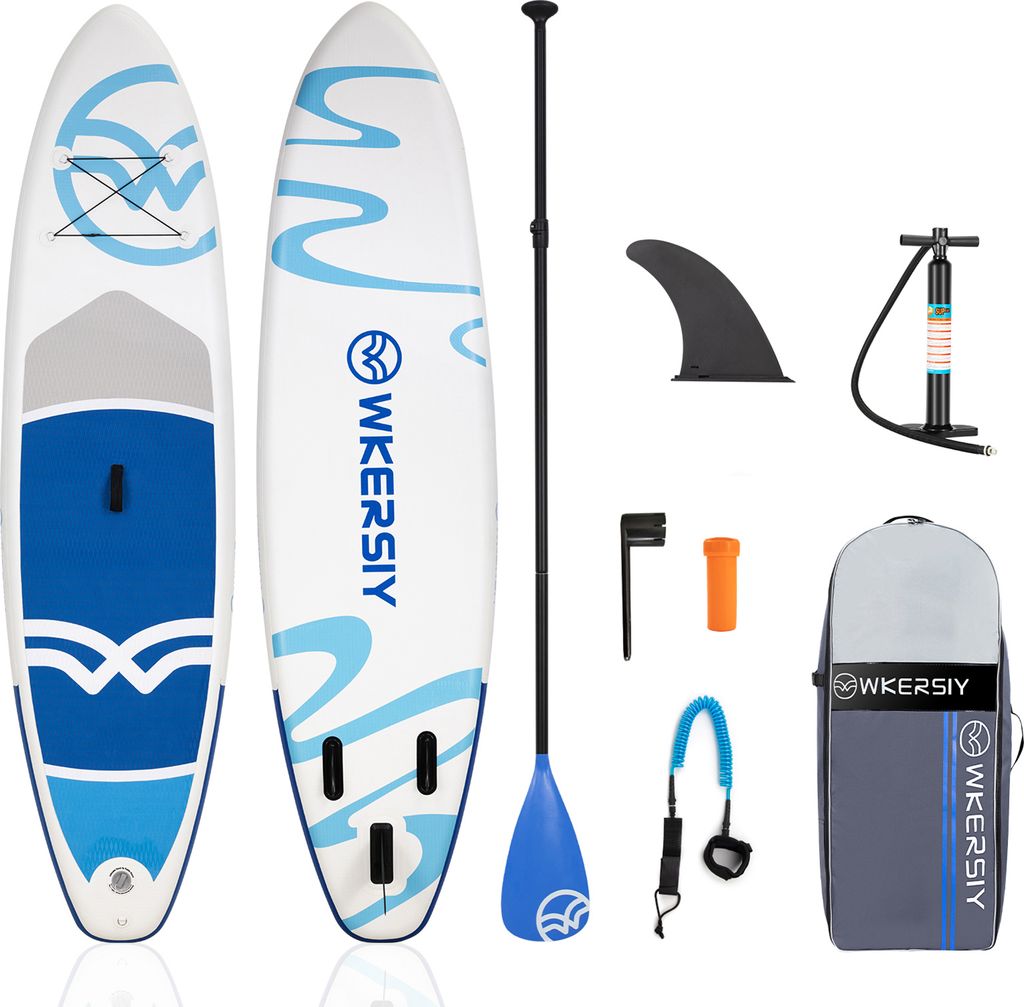 WKERSIY Stand-Up-Paddle-Board, aufblasbares SUP-Surf-Paddle-Board-Set, rutschfeste weiche EVA-Oberplatte, 320 x 83 x 15 cm, Blau