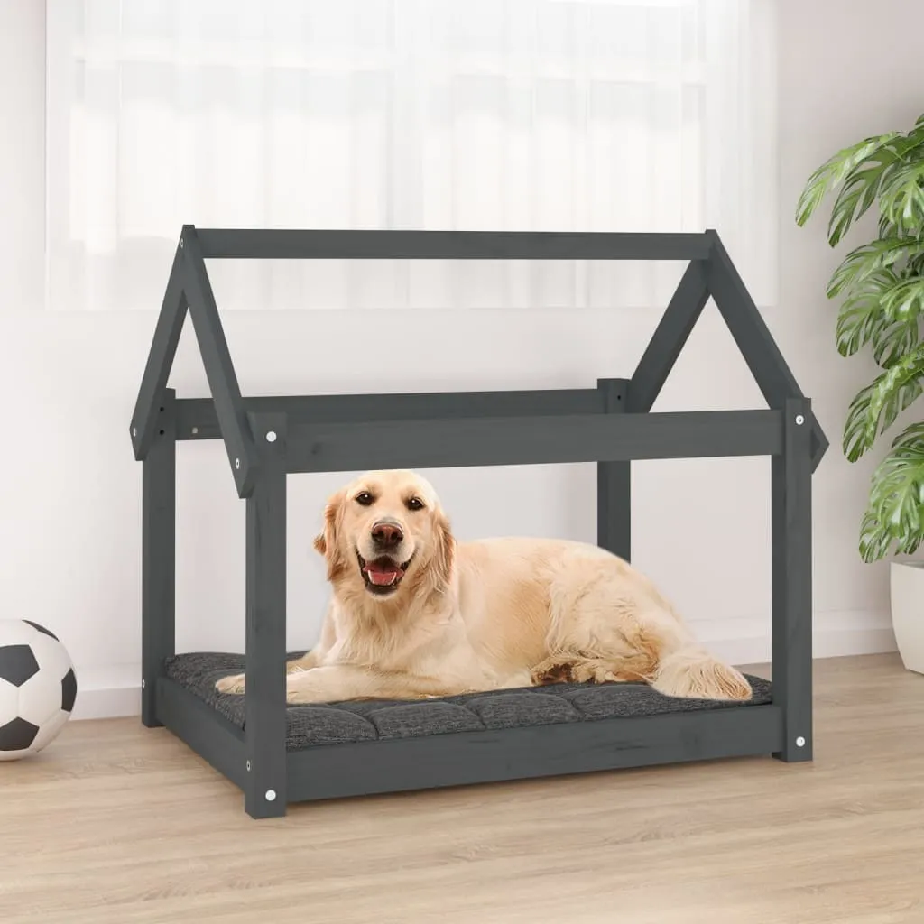 Letto per Cani Grigio in Legno di Pino 81x60x70 cm | Comfort Totale