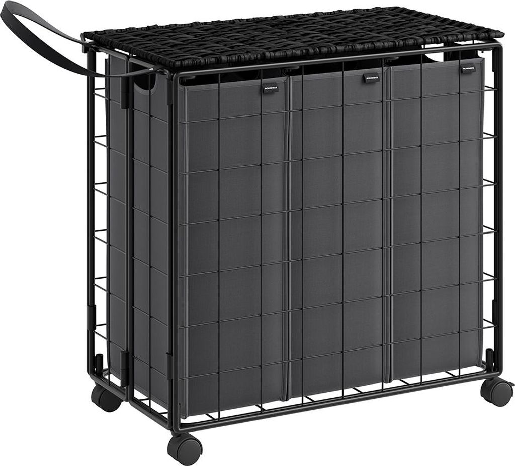 Wäschekorb 130 l, abnehmbar mit Rollen, schwarz-schiefergrau