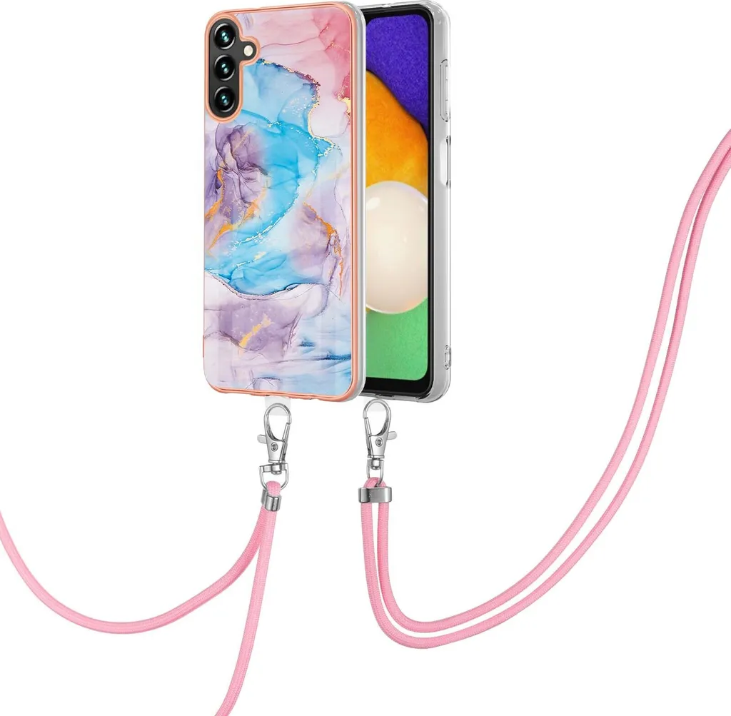 Custodia con cinturino per Samsung Galaxy A13 5G, custodia in TPU a fantasia con cinturino regolabile blu