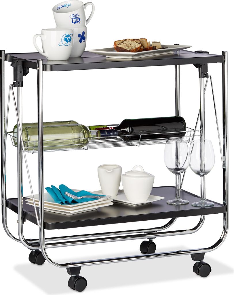Relaxdays Servierwagen klappbar, 4 Rollen, Metall, 2 Böden, Produktbild 