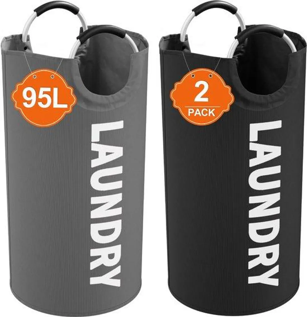 Lot de 2 sacs à linge pliables avec poignées en aluminium robustes