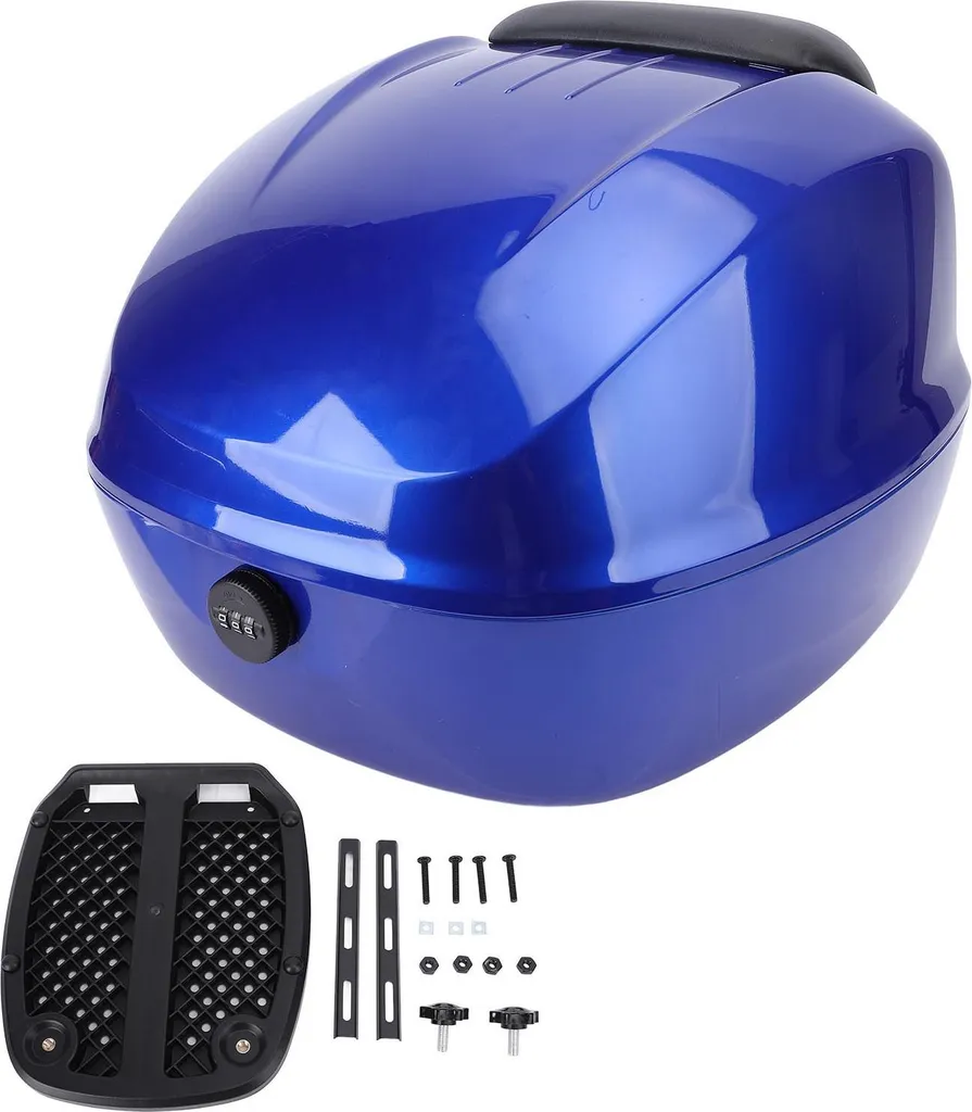 Top Case Moto Anti-Vol avec Serrure à Code sans Clé Étanche Bleu