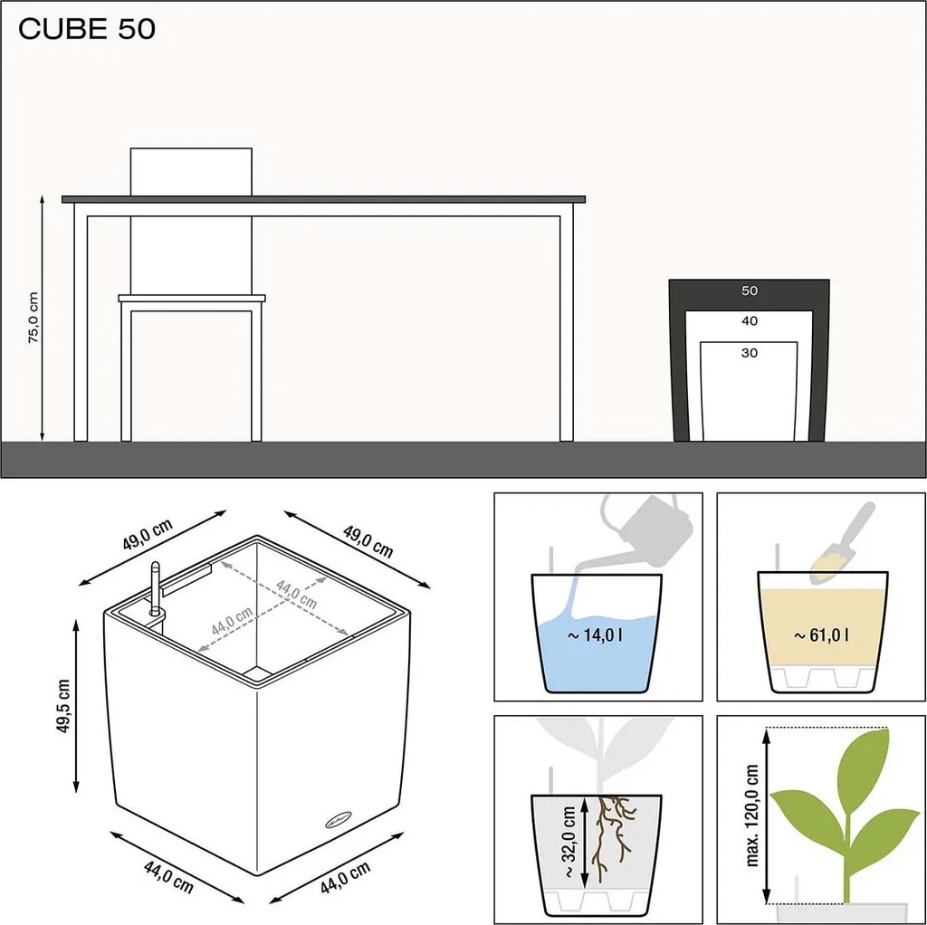 Vase à plantes de salon CUBE Premium 50 LECHUZA Anthracite 16563