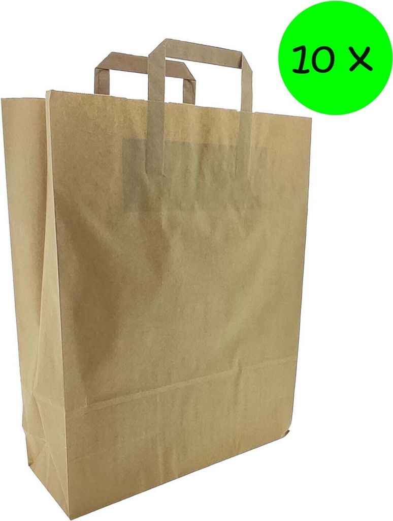 Robuste Papiertragetaschen Braun 320x120x400 mm für Einkauf & Geschenk 10 Stück