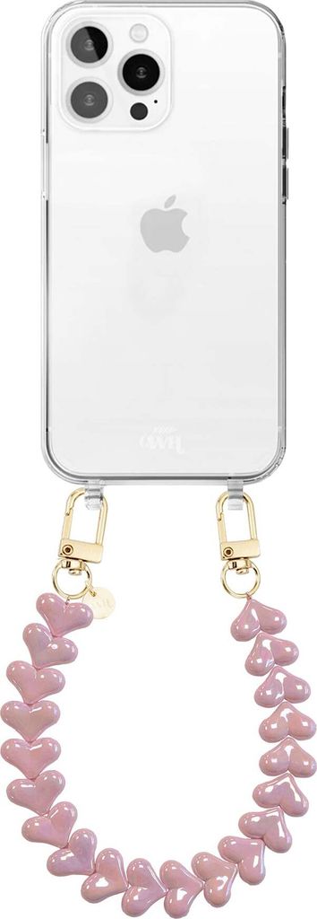 Silikonhülle mit Kordel für iPhone 16 Pro - Funky Hearts - Metallices Rosa