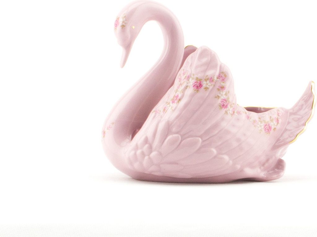Schwan - klein, rosa Porzellan, Blumen, Leander