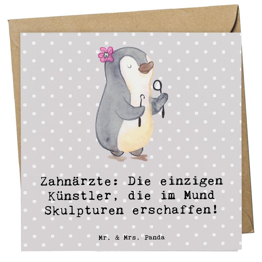 Mr. & Mrs. Panda Glückwunschkarte Zahnarzt Künstler - Grau Pastell - Geschenk, Berufe, zahnmedizinischer Beruf, Berufsprodukte, anlasskarte, Klap...