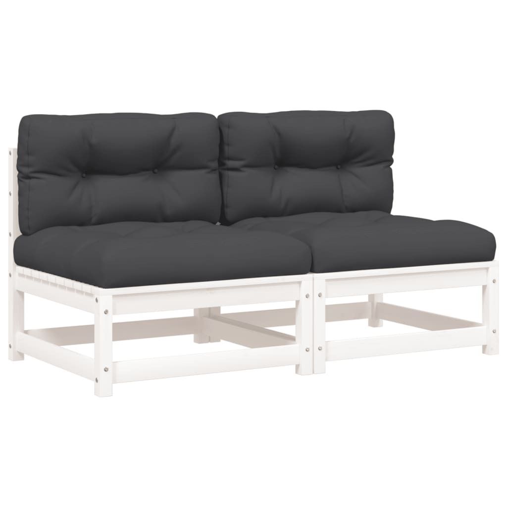 "im Sonderangebot" Gartensofa - Balkonmöbel/Loungeset - elegantes Design -s ohne Armlehnen mit Kissen 2 Stk. Weiß Kiefernholz - Gartensofas DEMö...