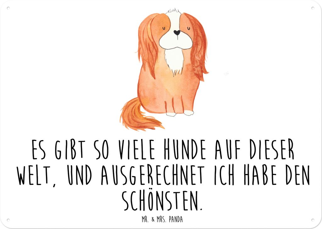 Mr. & Mrs. Panda Wandbild Hund Cavalier King Charles Spaniel DIN A6 - Weiß - Geschenk, Cockerspaniel, tafel, Türschild, Sprüche, Blechschild, Sp...
