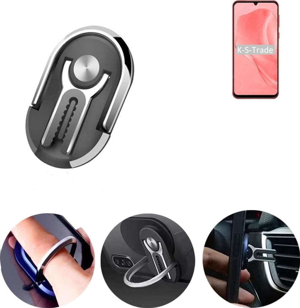 K-S-Trade 3in1 Smartphone-Ring Handy-Ring kompatibel mit Ulefone Note 6P Fingerhalterung Handyring Tischständer Lüftungsgitter-Halterung Tisch