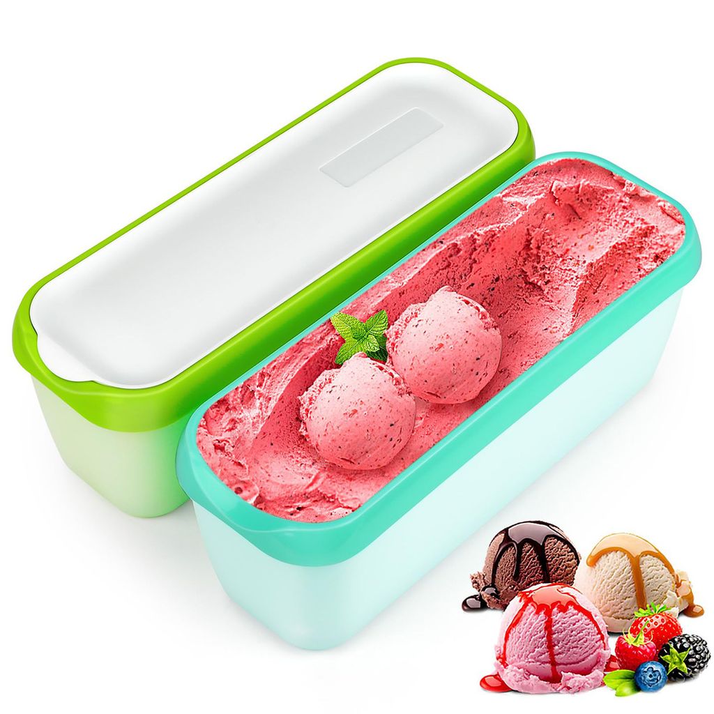 Speiseeis Aufbewahrungsbox 1,5L 2er Set, BPA freie Eisboxen mit Deckel, platzsparend stapelbar,Aufbewahrungsbehälter, Gefrierdosen, Eis-Container