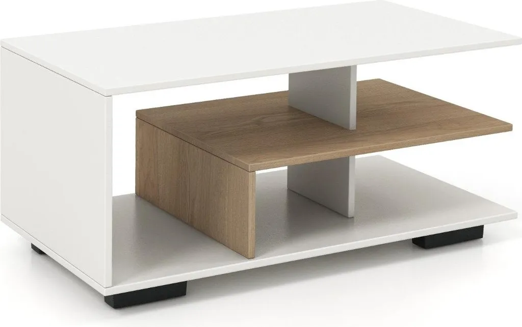 Table basse avec rangement et niche en L blanche, 100cm de longueur