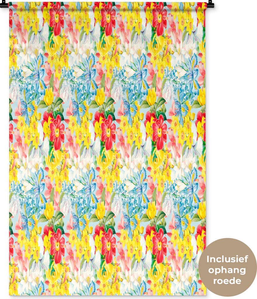 MuchoWow Wandteppich Wandbehang Blumen - Muster - Farben 90x135 cm Tapisserie Dekoration Wandtuch - Baumwolle - Wandskulptur