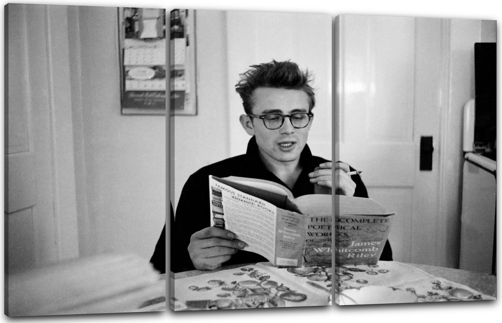 Leinwandbild 3-teilig (120x80cm): James Dean, echter Holz-Keilrahmen inkl. Aufhänger, handgefertigt in Deutschland