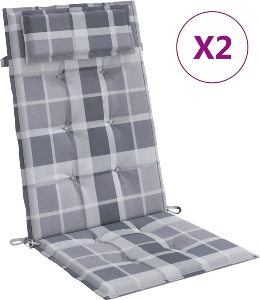 Hochlehner-Auflagen 2 Stk. Grau Karomuster Oxford-Gewebe