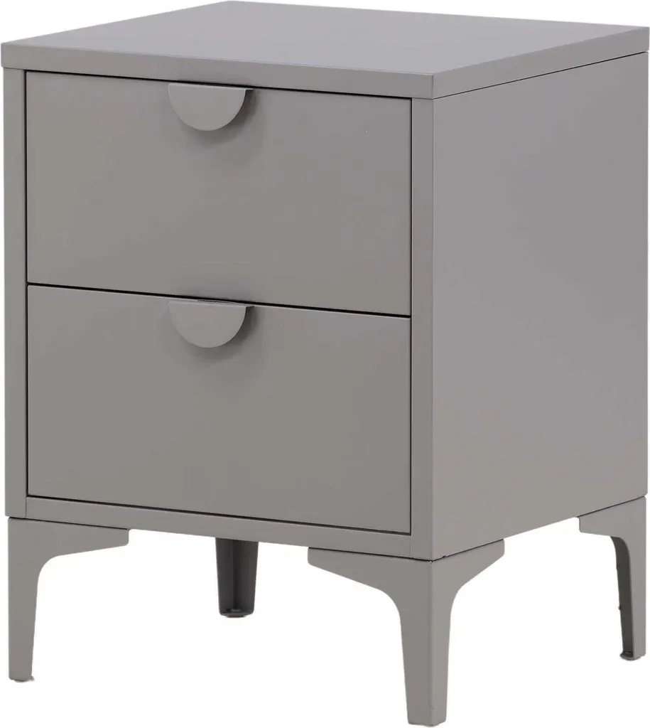 Table de nuit grise 2 tiroirs Piring en bois avec finition gris clair - 2