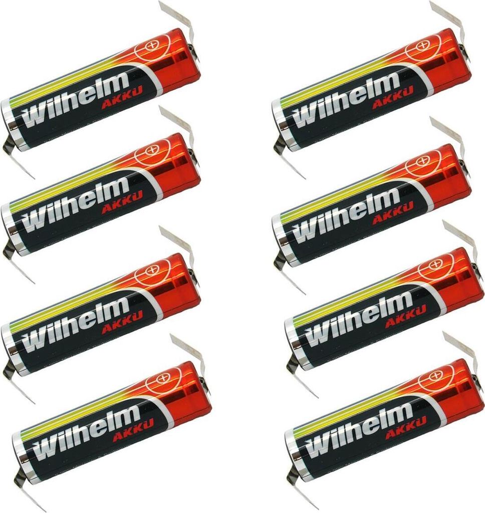 8 x Lithium Ionen Akku Wilhelm 3,7 V LÖTFAHNE Z Form 800 mAh Typ 14500 Li Ion AA
