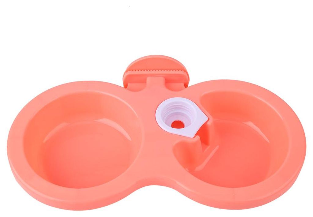 Haustier-Katze-Hund-Welpen-Doppelnapf-hängender Futter-Wasser-Futterspender für Kistenkäfig, klein (Rosa)