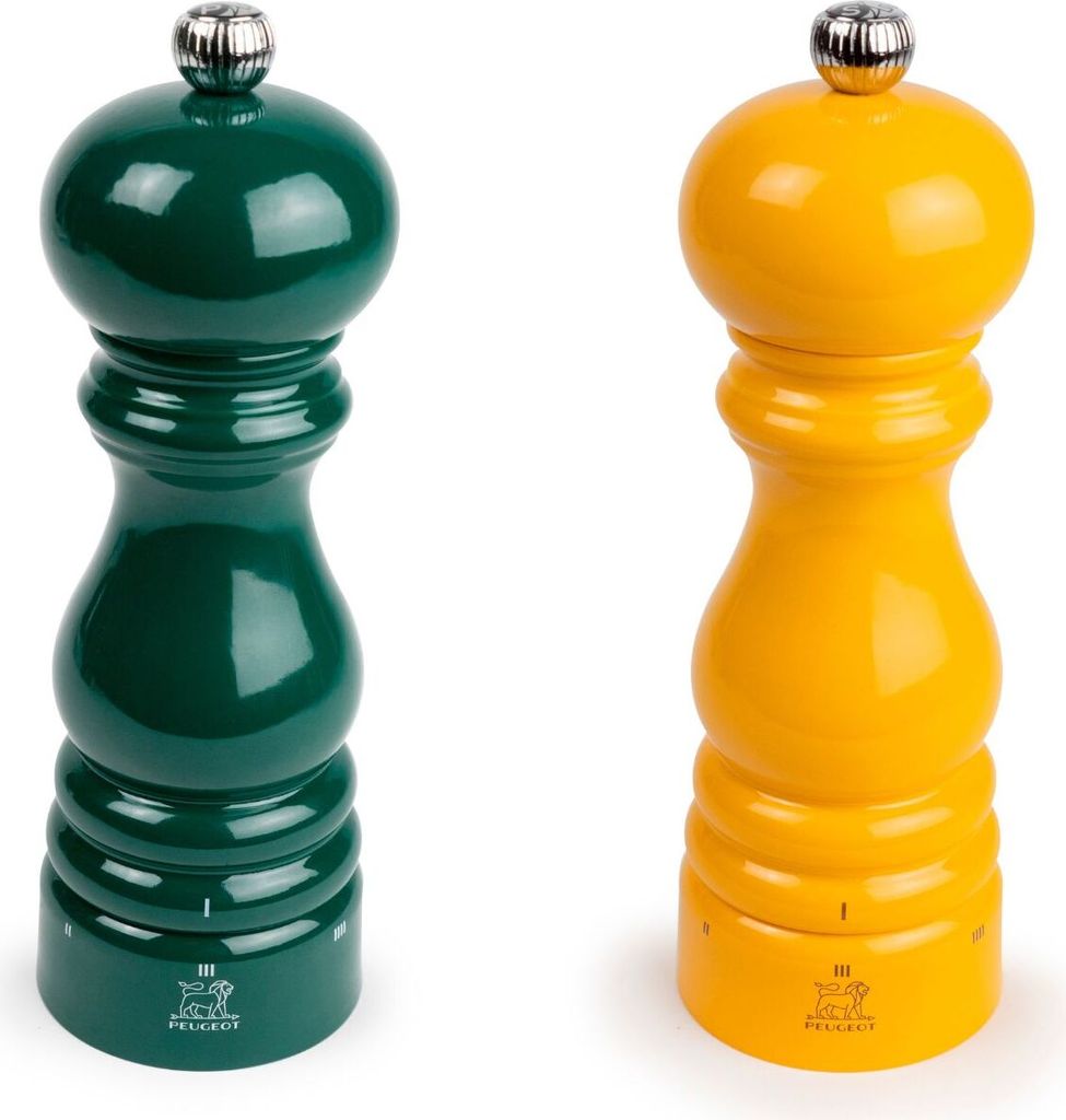 PEUGEOT Mühlenset 22cm Pfeffermühle Waldgrün Salzmühle Safrangelb PARISRAMA