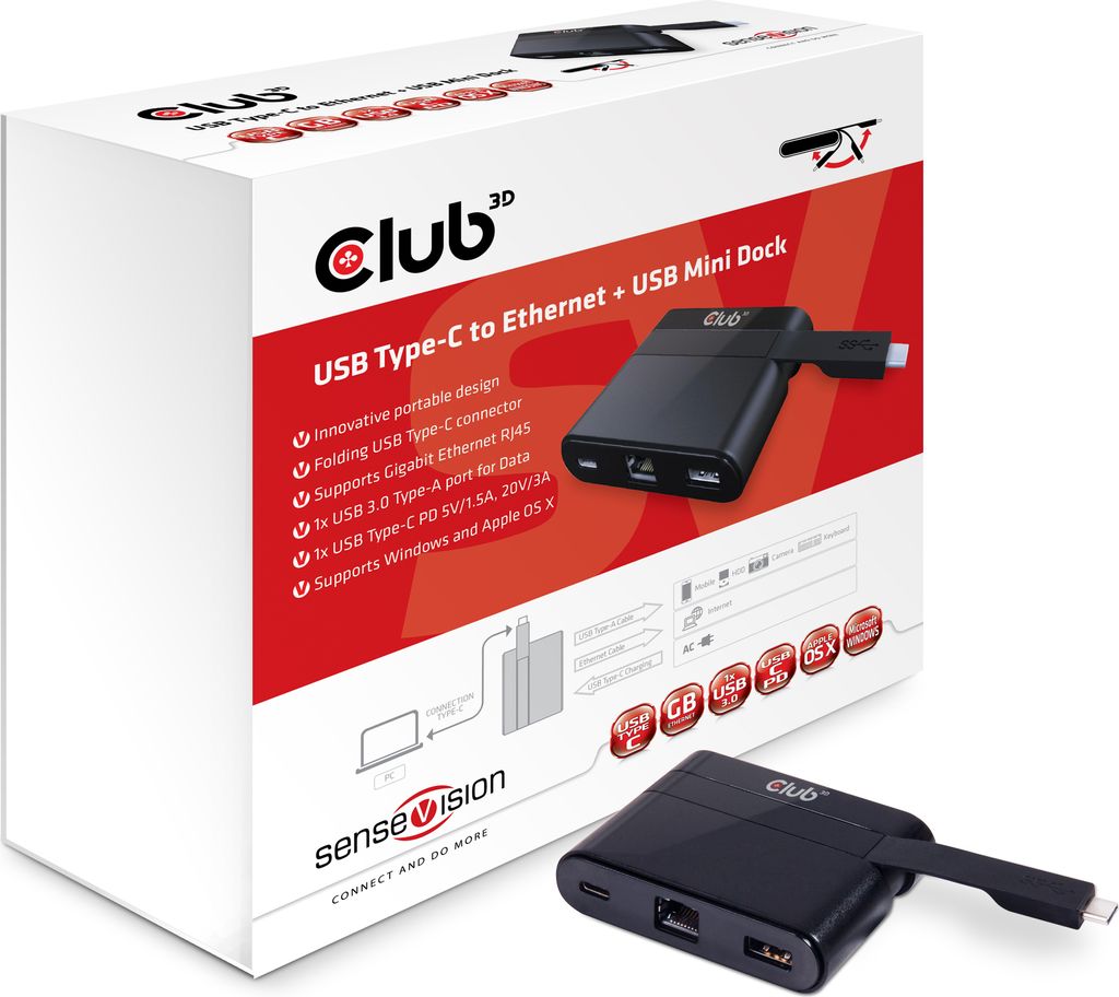 CLUB3D USB Type-C to Ethernet + USB Mini Dock