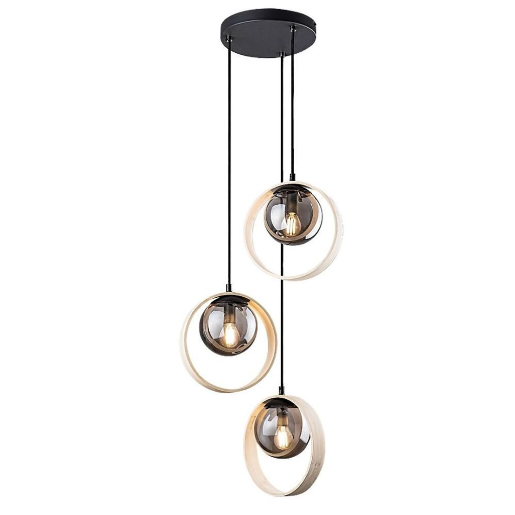 Rabalux 72063 Pendelleuchte 3 Spots Peyton, E14-Holz, braun-grau, Kugel, Modern