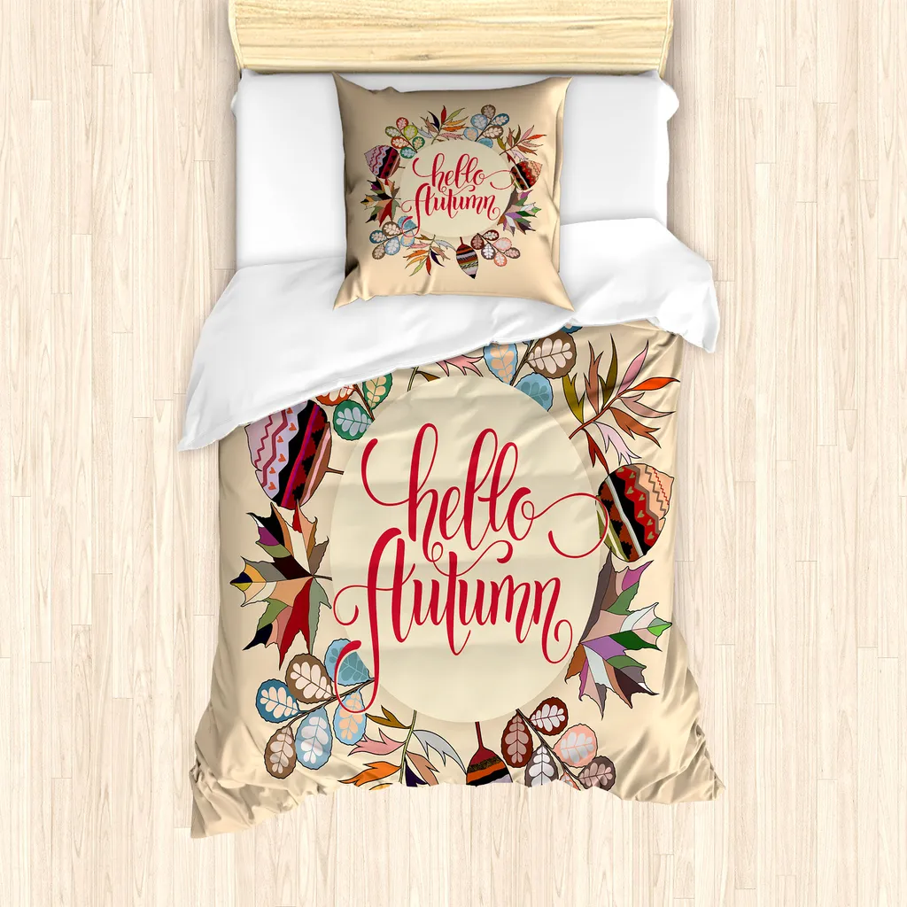 ABAKUHAUS Set copripiumino per letto singolo, ghirlanda autunnale colorata, antiacaro e anallergico con federa, 135 cm x 200 cm - 80 x 80 cm, pesca chiaro multicolore