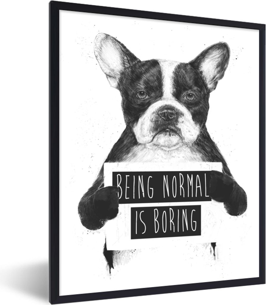 MuchoWow Gerahmtes Poster Hund - Zeichen - Text - Tiere 30x40 cm - Poster mit Schwarzem Bilderrahmen Wandposter Rahmen Foto Bilder - Wanddeko - K...