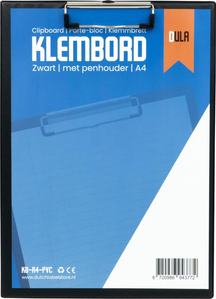 Klemmbrett A4 Schwarz – PVC Clipboard mit Stifthalter – Klemmbretter – DULA