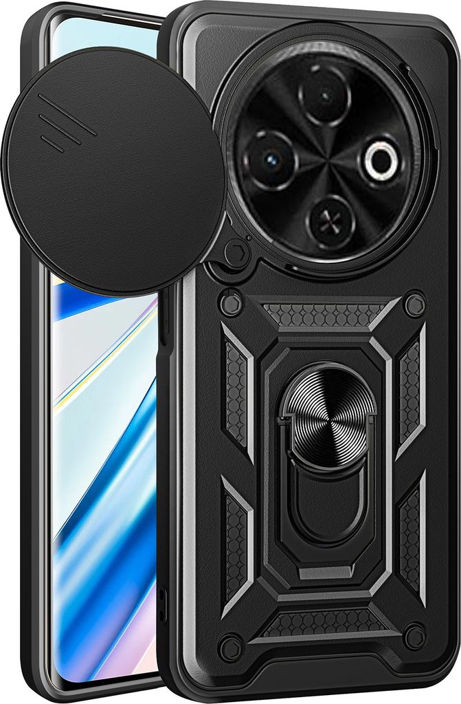 Hülle für Tecno Spark 30C 4G Magnetische Ring Ständer Halter Dia Kameraschutz TPU Bumper Silikon Schutzhülle Schwarz