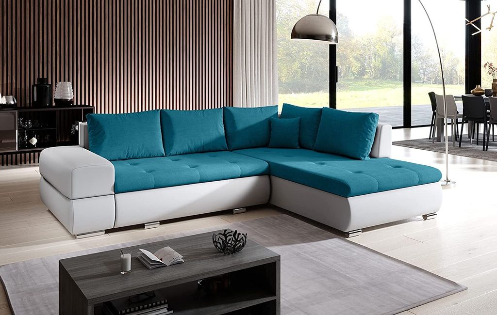 Santorini Ecksofa in L-Form 272 cm x 190 cm - Schlafsofa mit Bettkasten - Couch mit Stauraum und Kissen - Sofa mit Schlaffunktion Farbe: Wie auf d...