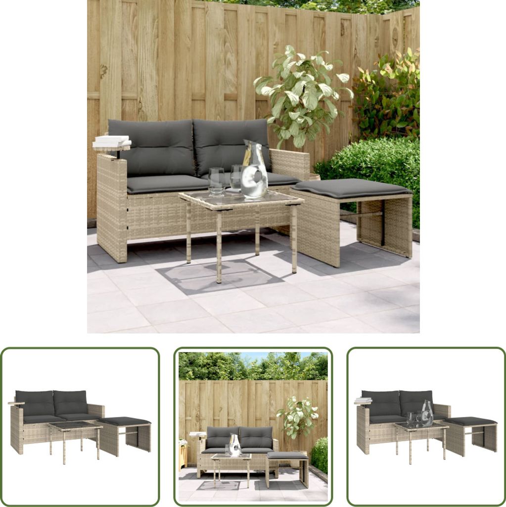 The Living Store 3-tlg. Garten-Sofagarnitur mit Kissen Hellgrau Poly Rattan