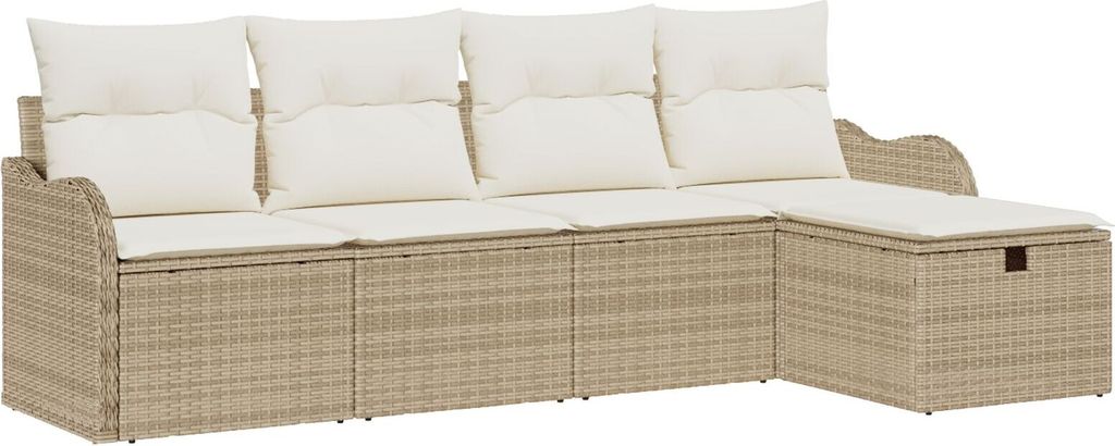 Möbel 5-teiliges Garten Sofa Set mit Kissen Beige Poly Rattan, 2-Sitzer Garten Sofa mit Stauraum & Kissen Beige Poly Rattan - Gartensofas 3360292