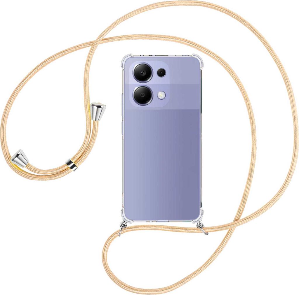 Handykette Backcover-Schutzhülle mit Band (Metall silberfarben) für Xiaomi Redmi Note 13 4G - Goldkordel