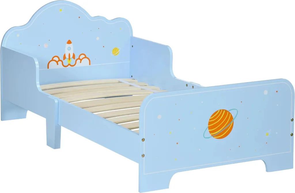 Lit junior enfant 143x74 cm bleu en MDF avec sommier charge max 80kg